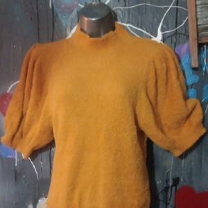 Vintage Style Orange Puff Sleeve Sweater